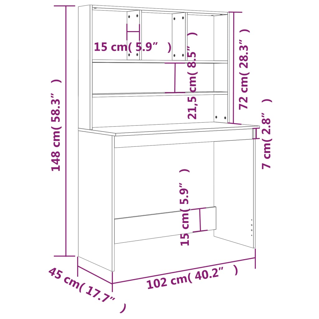 Bureau met schappen 102x45x148 cm bewerkt hout betongrijs is nu te koop bij PeponiXL, paradijselijk wonen!