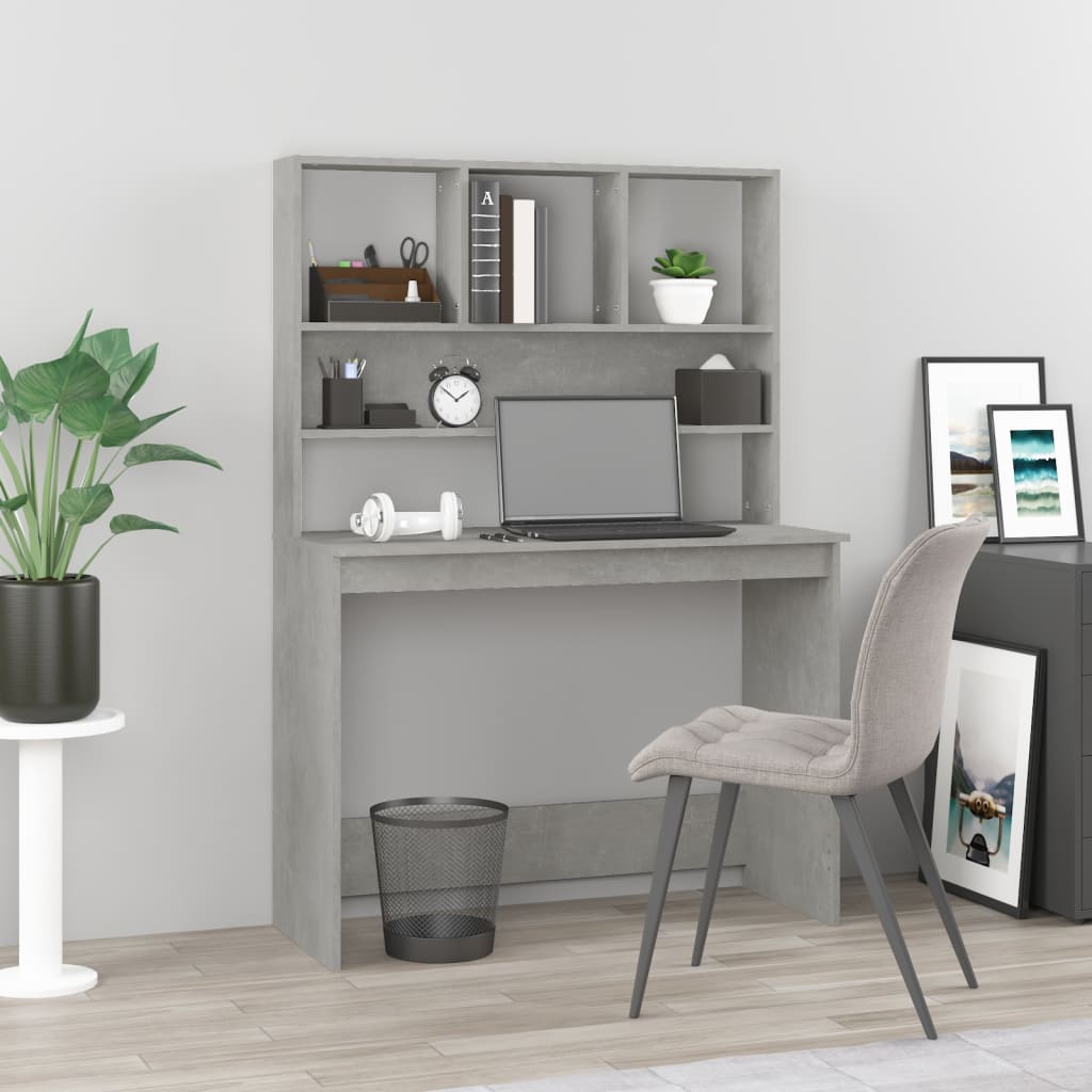 Bureau met schappen 102x45x148 cm bewerkt hout betongrijs is nu te koop bij PeponiXL, paradijselijk wonen!