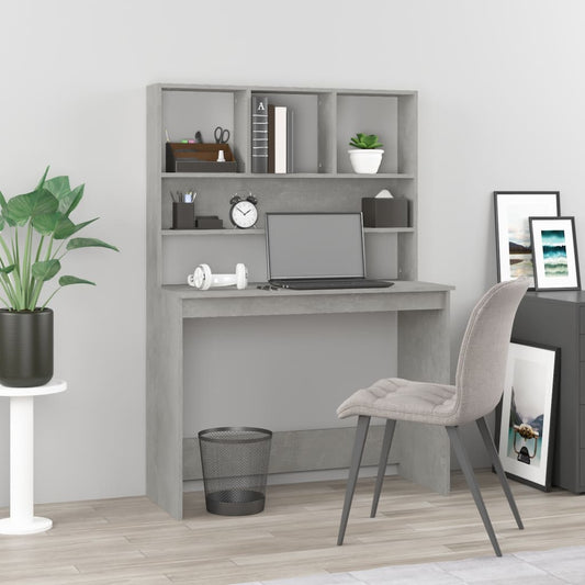 Bureau met schappen 102x45x148 cm bewerkt hout betongrijs is nu te koop bij PeponiXL, paradijselijk wonen!