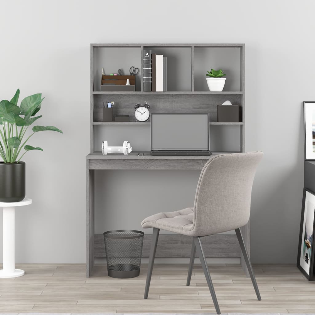 Bureau met schappen 102x45x148 cm bewerkt hout grijs sonoma is nu te koop bij PeponiXL, paradijselijk wonen!