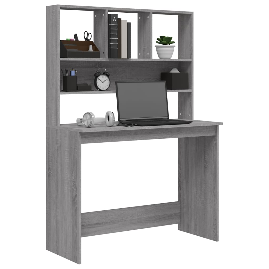 Bureau met schappen 102x45x148 cm bewerkt hout grijs sonoma is nu te koop bij PeponiXL, paradijselijk wonen!