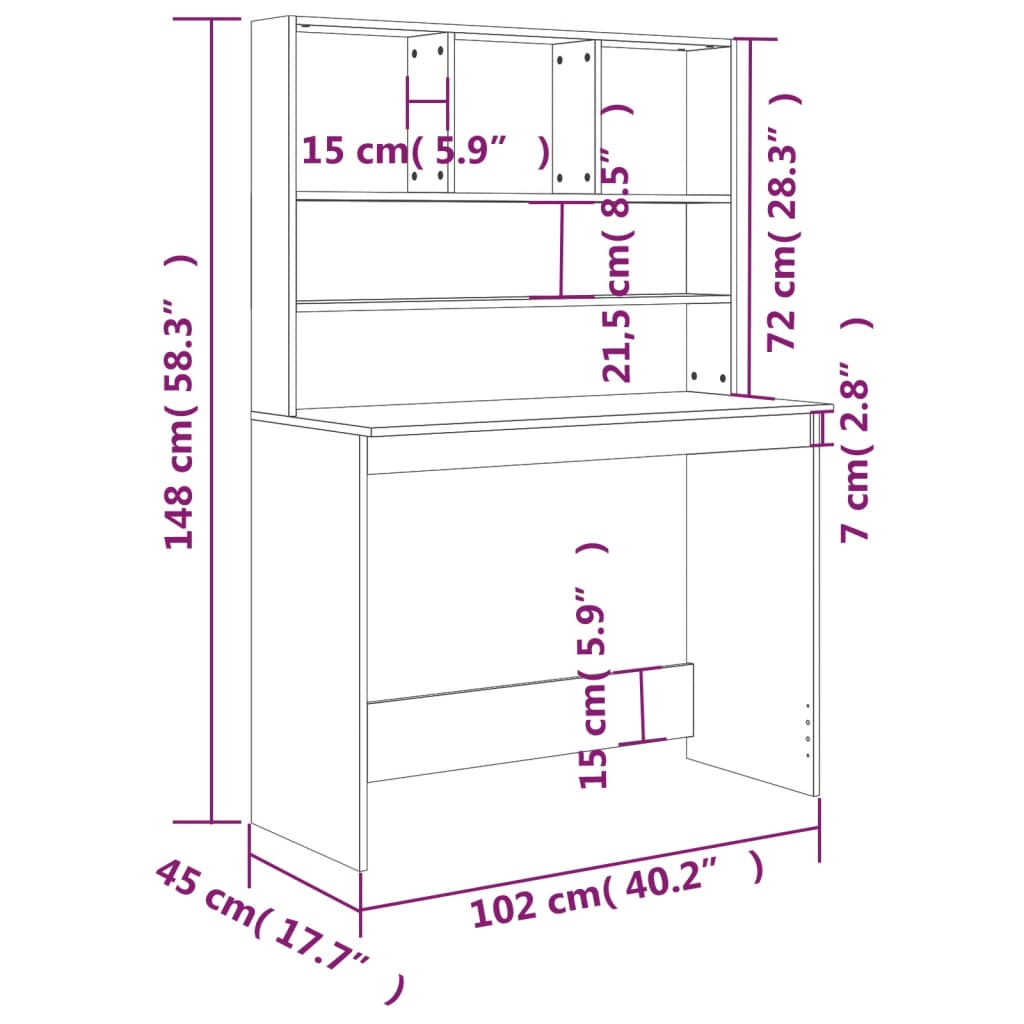 Bureau met schappen 102x45x148 cm bewerkt hout grijs sonoma is nu te koop bij PeponiXL, paradijselijk wonen!