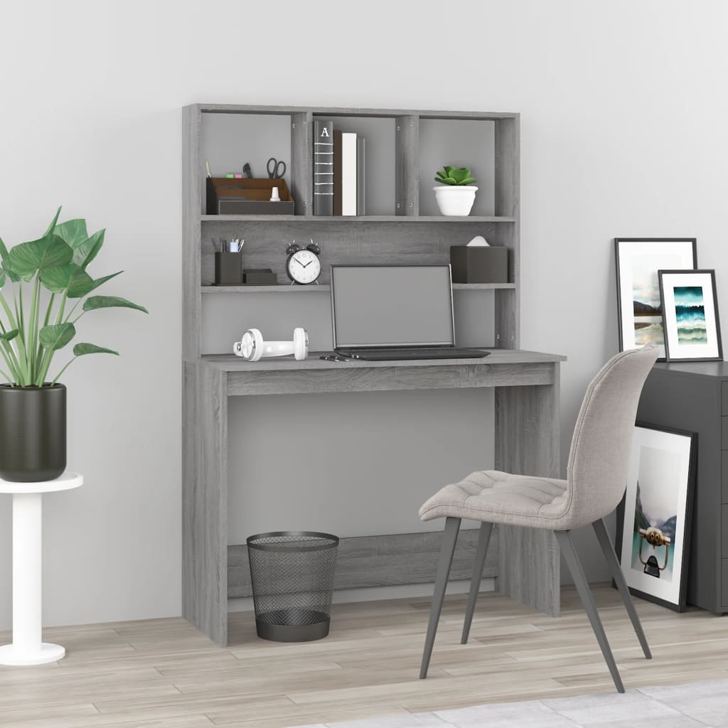 Bureau met schappen 102x45x148 cm bewerkt hout grijs sonoma is nu te koop bij PeponiXL, paradijselijk wonen!