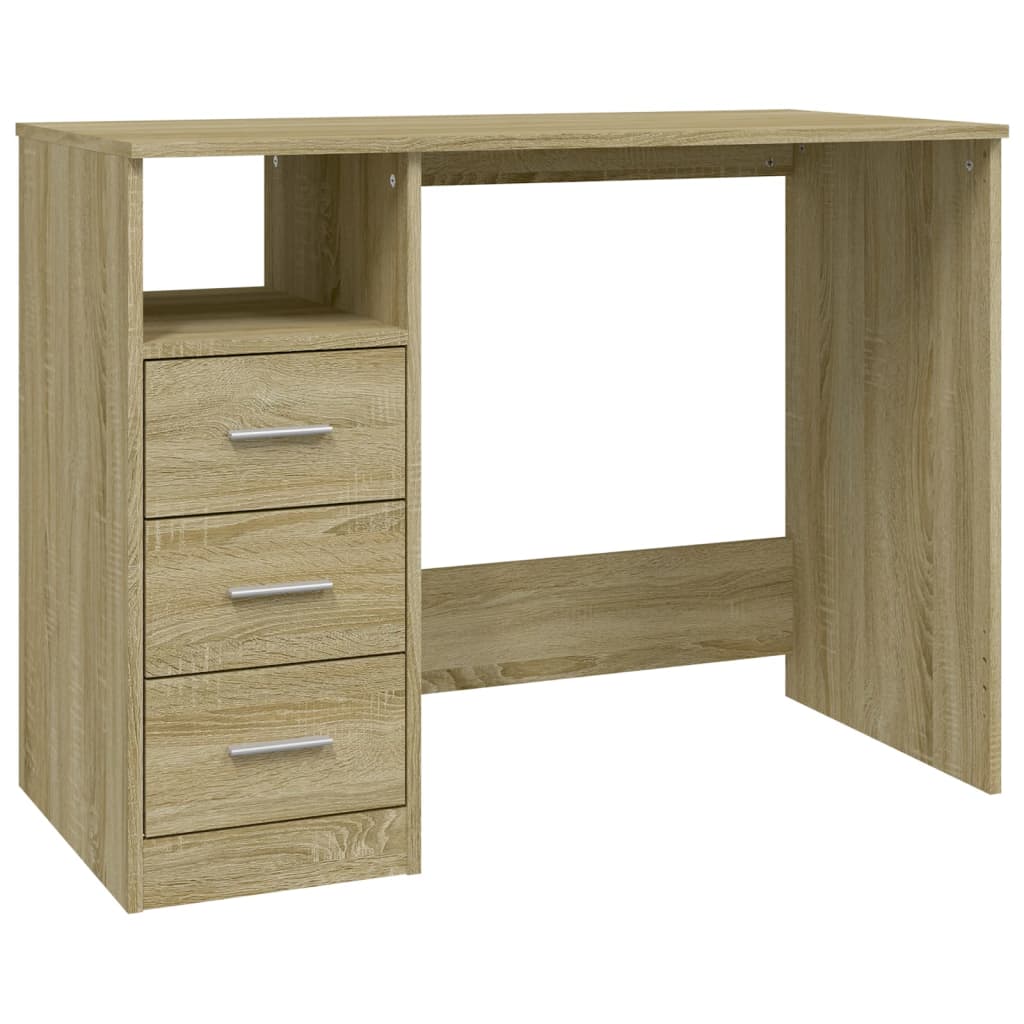 Bureau met lades 102x50x76 cm bewerkt hout sonoma eikenkleurig is nu te koop bij PeponiXL, paradijselijk wonen!