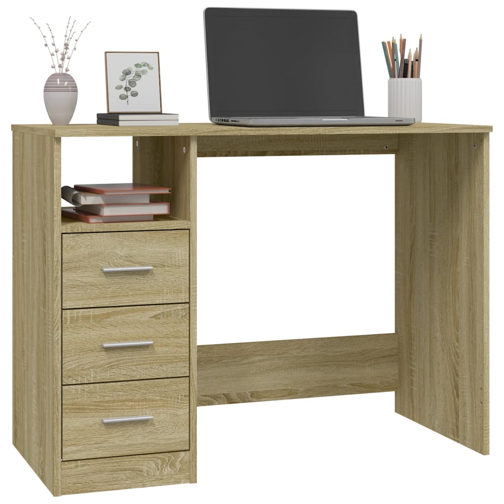 Bureau met lades 102x50x76 cm bewerkt hout sonoma eikenkleurig is nu te koop bij PeponiXL, paradijselijk wonen!