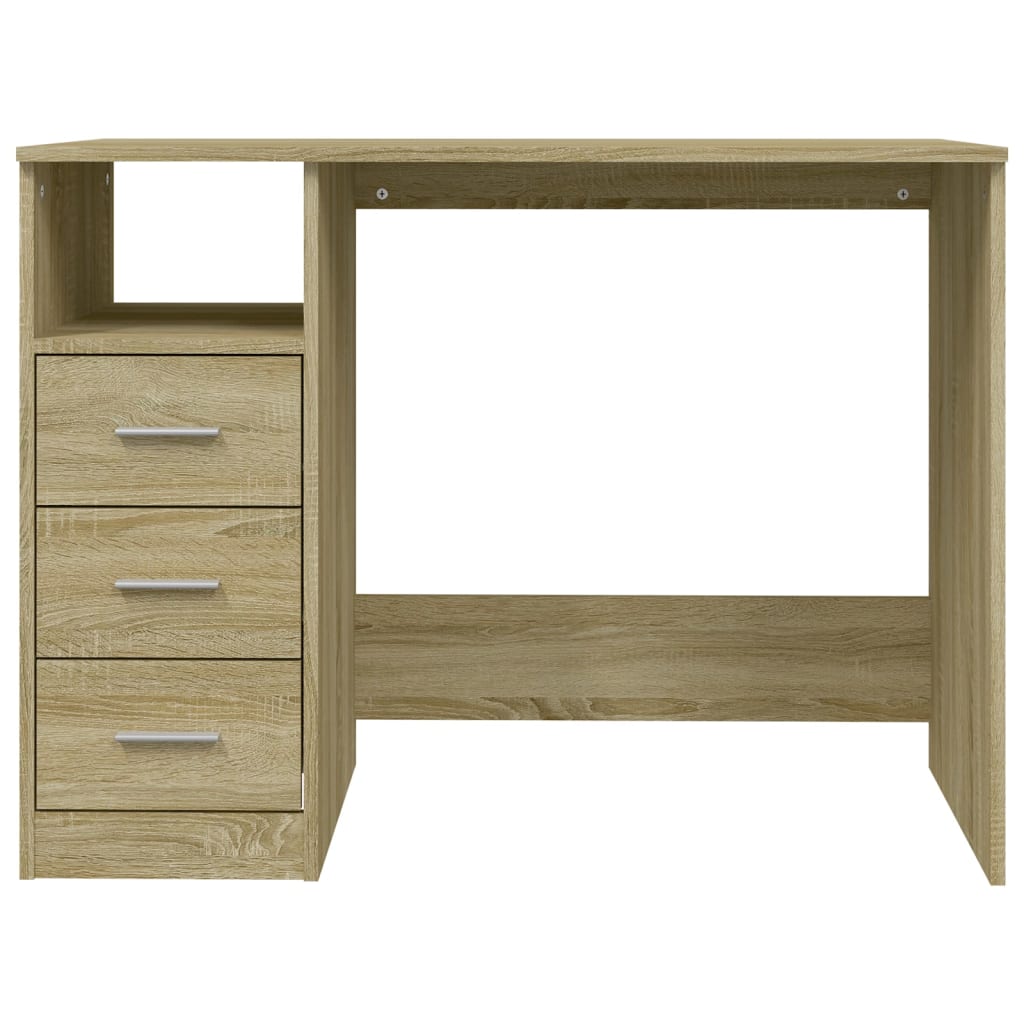 Bureau met lades 102x50x76 cm bewerkt hout sonoma eikenkleurig is nu te koop bij PeponiXL, paradijselijk wonen!