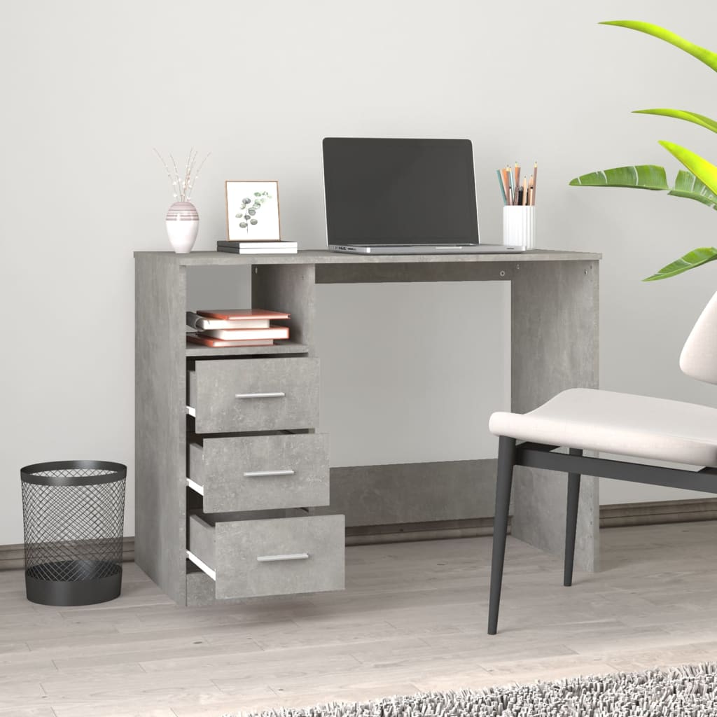 Bureau met lades 102x50x76 cm bewerkt hout betongrijs is nu te koop bij PeponiXL, paradijselijk wonen!