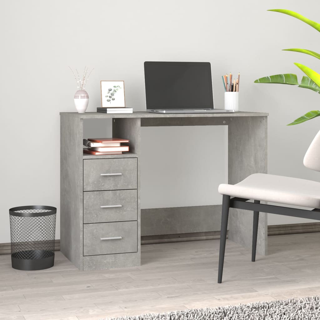Bureau met lades 102x50x76 cm bewerkt hout betongrijs is nu te koop bij PeponiXL, paradijselijk wonen!