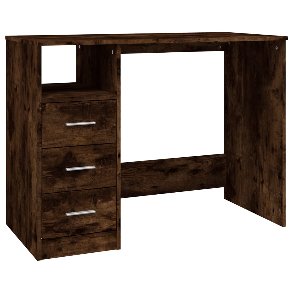 Bureau met lades 102x50x76 cm bewerkt hout gerookt eikenkleurig is nu te koop bij PeponiXL, paradijselijk wonen!
