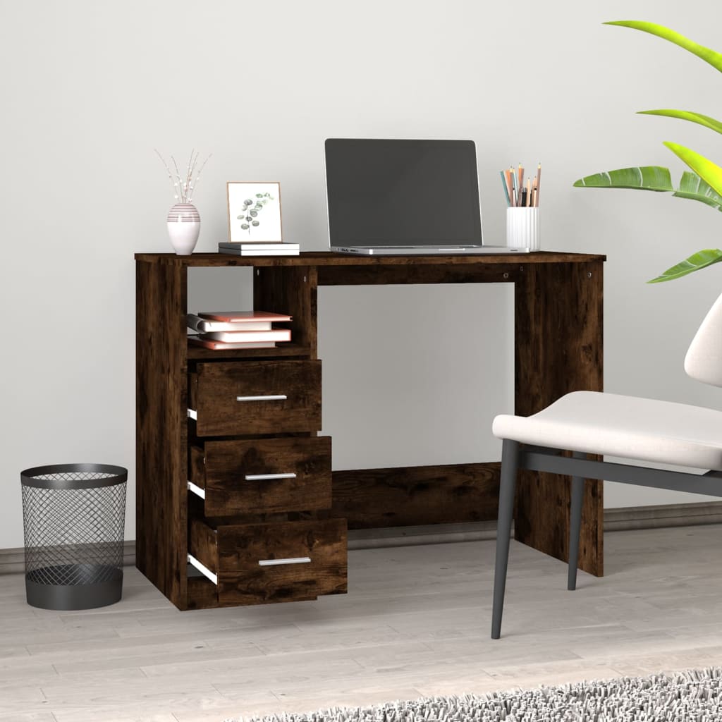 Bureau met lades 102x50x76 cm bewerkt hout gerookt eikenkleurig is nu te koop bij PeponiXL, paradijselijk wonen!