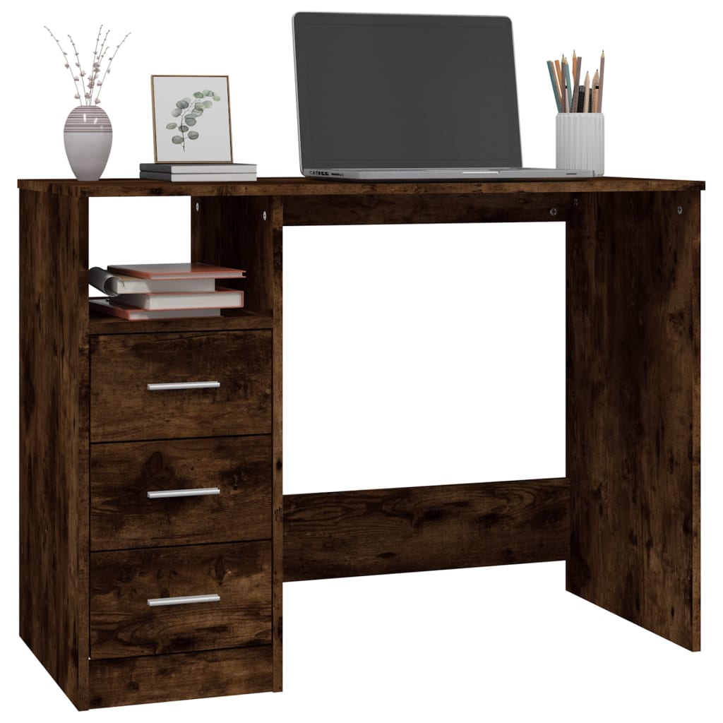Bureau met lades 102x50x76 cm bewerkt hout gerookt eikenkleurig is nu te koop bij PeponiXL, paradijselijk wonen!