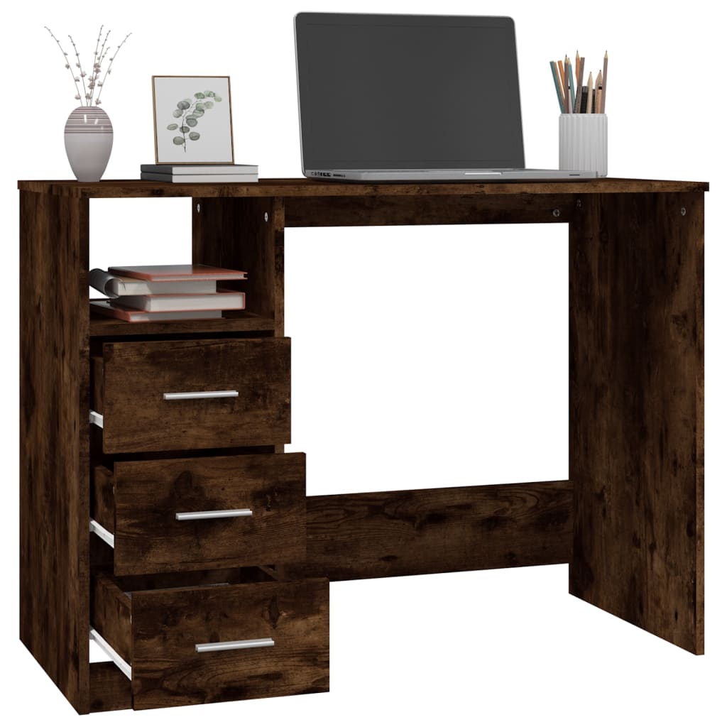 Bureau met lades 102x50x76 cm bewerkt hout gerookt eikenkleurig is nu te koop bij PeponiXL, paradijselijk wonen!