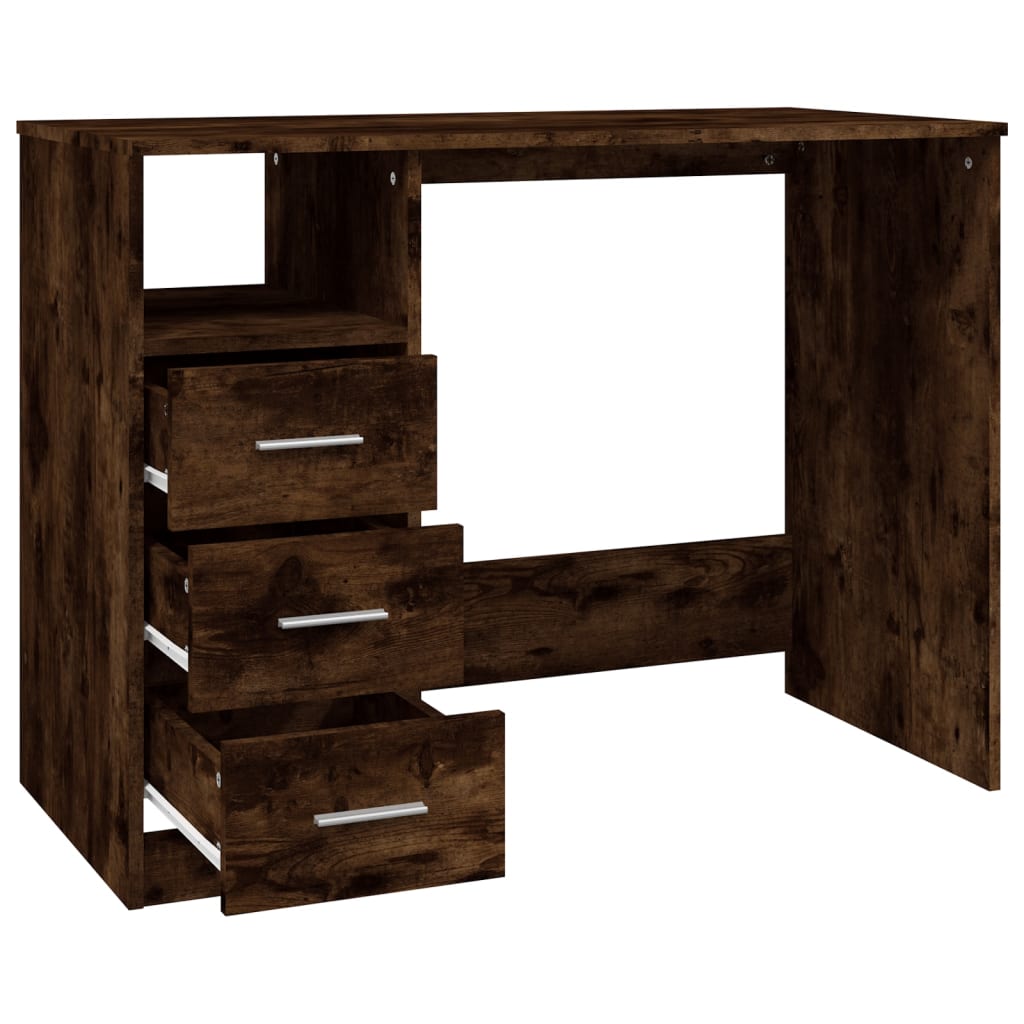 Bureau met lades 102x50x76 cm bewerkt hout gerookt eikenkleurig is nu te koop bij PeponiXL, paradijselijk wonen!
