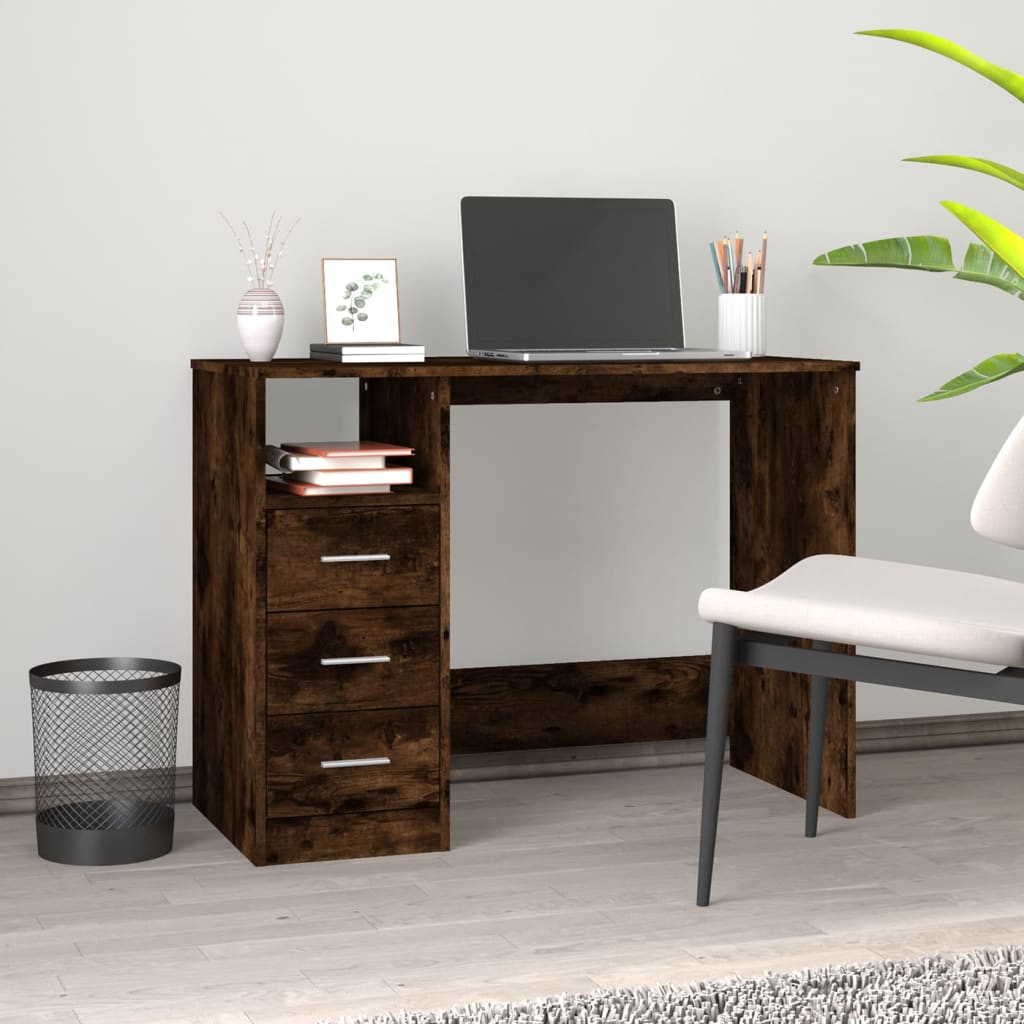 Bureau met lades 102x50x76 cm bewerkt hout gerookt eikenkleurig is nu te koop bij PeponiXL, paradijselijk wonen!