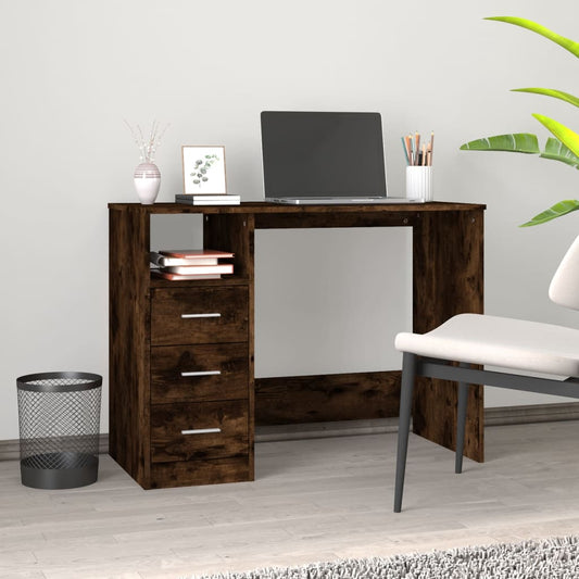 Bureau met lades 102x50x76 cm bewerkt hout gerookt eikenkleurig is nu te koop bij PeponiXL, paradijselijk wonen!