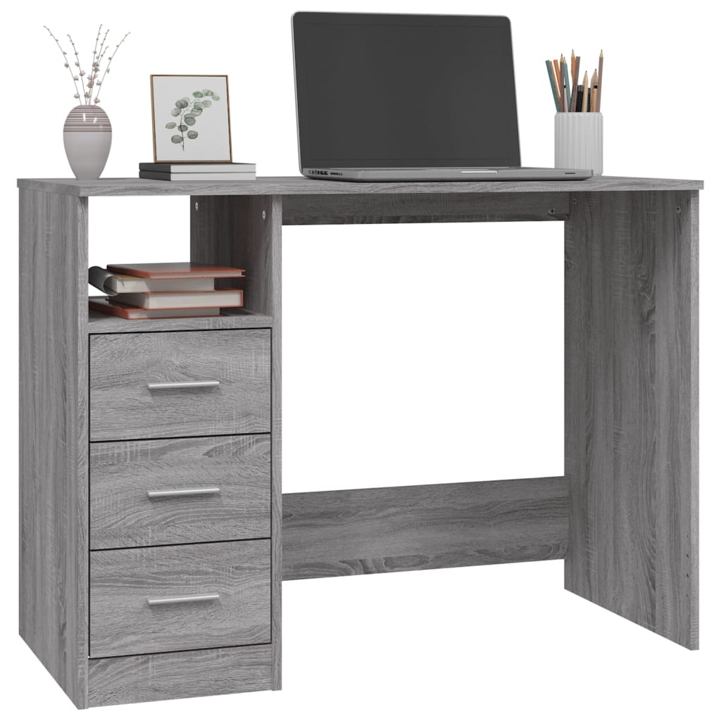 Bureau met lades 102x50x76 cm bewerkt hout grijs sonoma eiken is nu te koop bij PeponiXL, paradijselijk wonen!