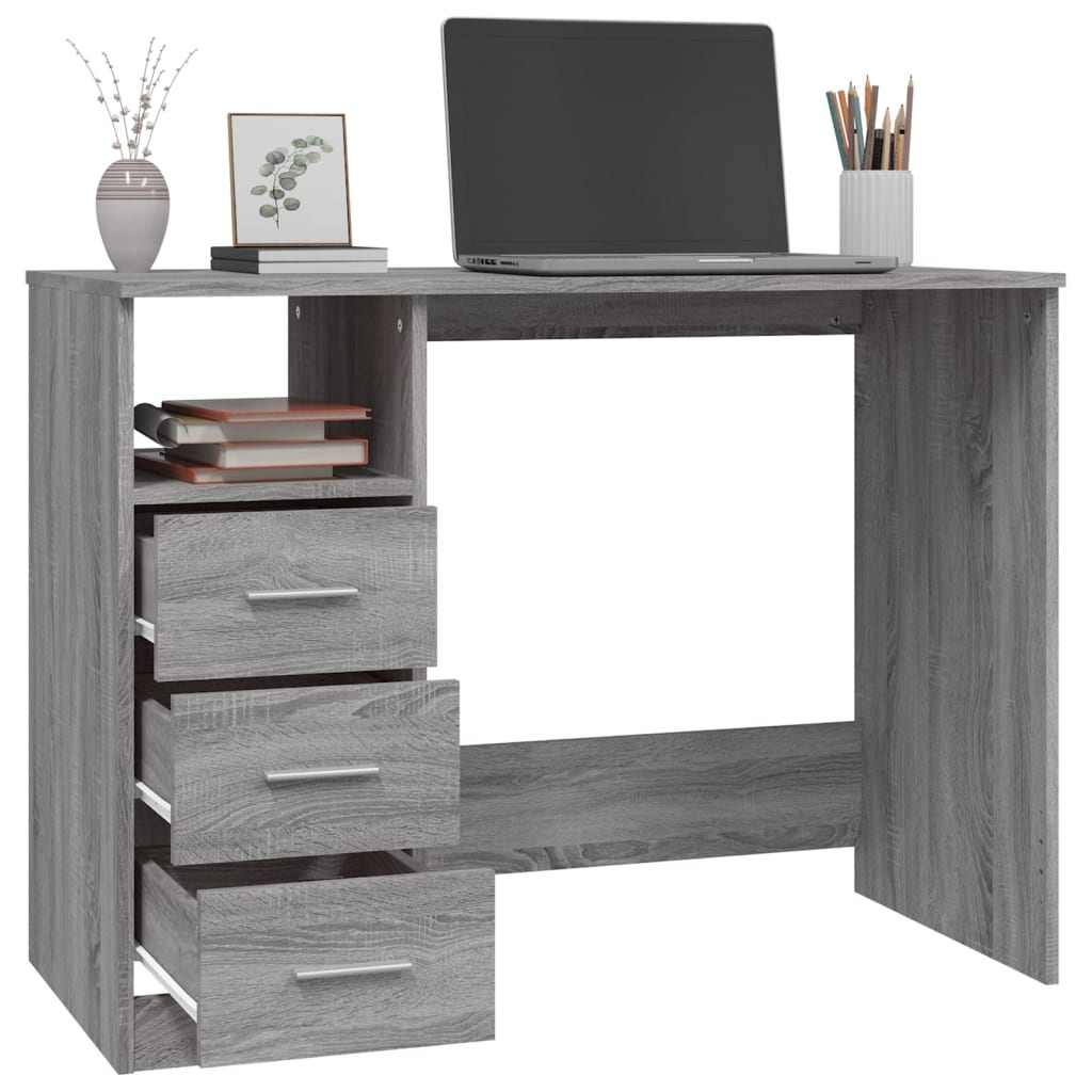 Bureau met lades 102x50x76 cm bewerkt hout grijs sonoma eiken is nu te koop bij PeponiXL, paradijselijk wonen!
