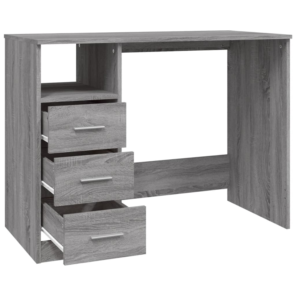 Bureau met lades 102x50x76 cm bewerkt hout grijs sonoma eiken is nu te koop bij PeponiXL, paradijselijk wonen!