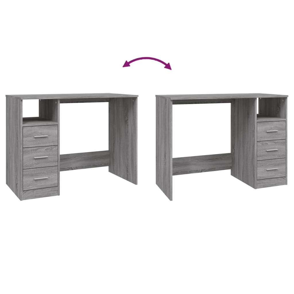 Bureau met lades 102x50x76 cm bewerkt hout grijs sonoma eiken is nu te koop bij PeponiXL, paradijselijk wonen!