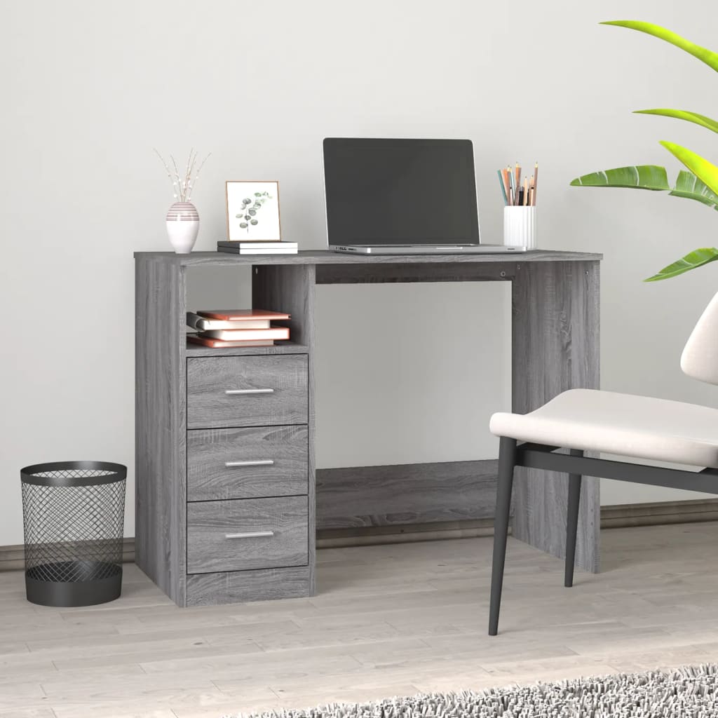 Bureau met lades 102x50x76 cm bewerkt hout grijs sonoma eiken is nu te koop bij PeponiXL, paradijselijk wonen!