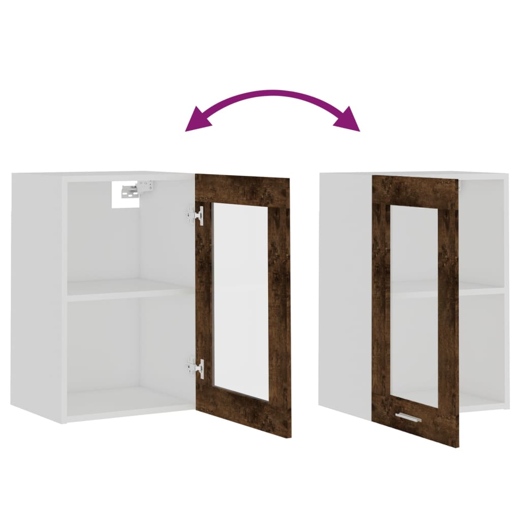 Bovenkast Lyon 40x31x60 cm glas en bewerkt hout gerookt eikenkleurig is nu te koop bij PeponiXL, paradijselijk wonen!