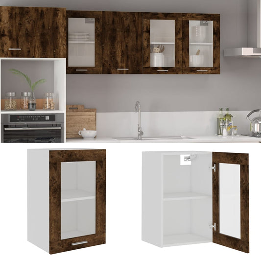 Bovenkast Lyon 40x31x60 cm glas en bewerkt hout gerookt eikenkleurig is nu te koop bij PeponiXL, paradijselijk wonen!