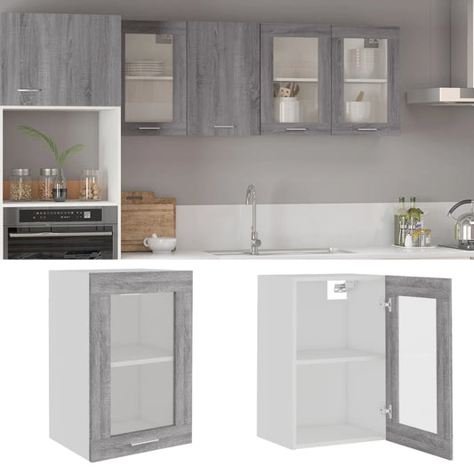Bovenkast Lyon 40x31x60 cm glas en bewerkt hout grijs sonoma eiken is nu te koop bij PeponiXL, paradijselijk wonen!