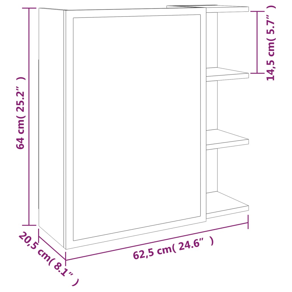Badkamerspiegelkast 62,5x20,5x64 cm bewerkt hout gerookt eiken is nu te koop bij PeponiXL, paradijselijk wonen!