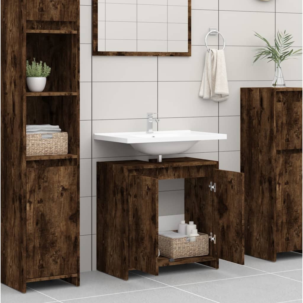 Badkamerkast 60x33x61 cm bewerkt hout gerookt eikenkleurig is nu te koop bij PeponiXL, paradijselijk wonen!