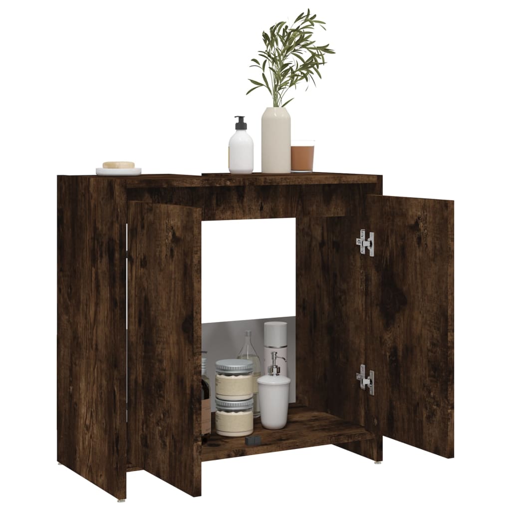 Badkamerkast 60x33x61 cm bewerkt hout gerookt eikenkleurig is nu te koop bij PeponiXL, paradijselijk wonen!