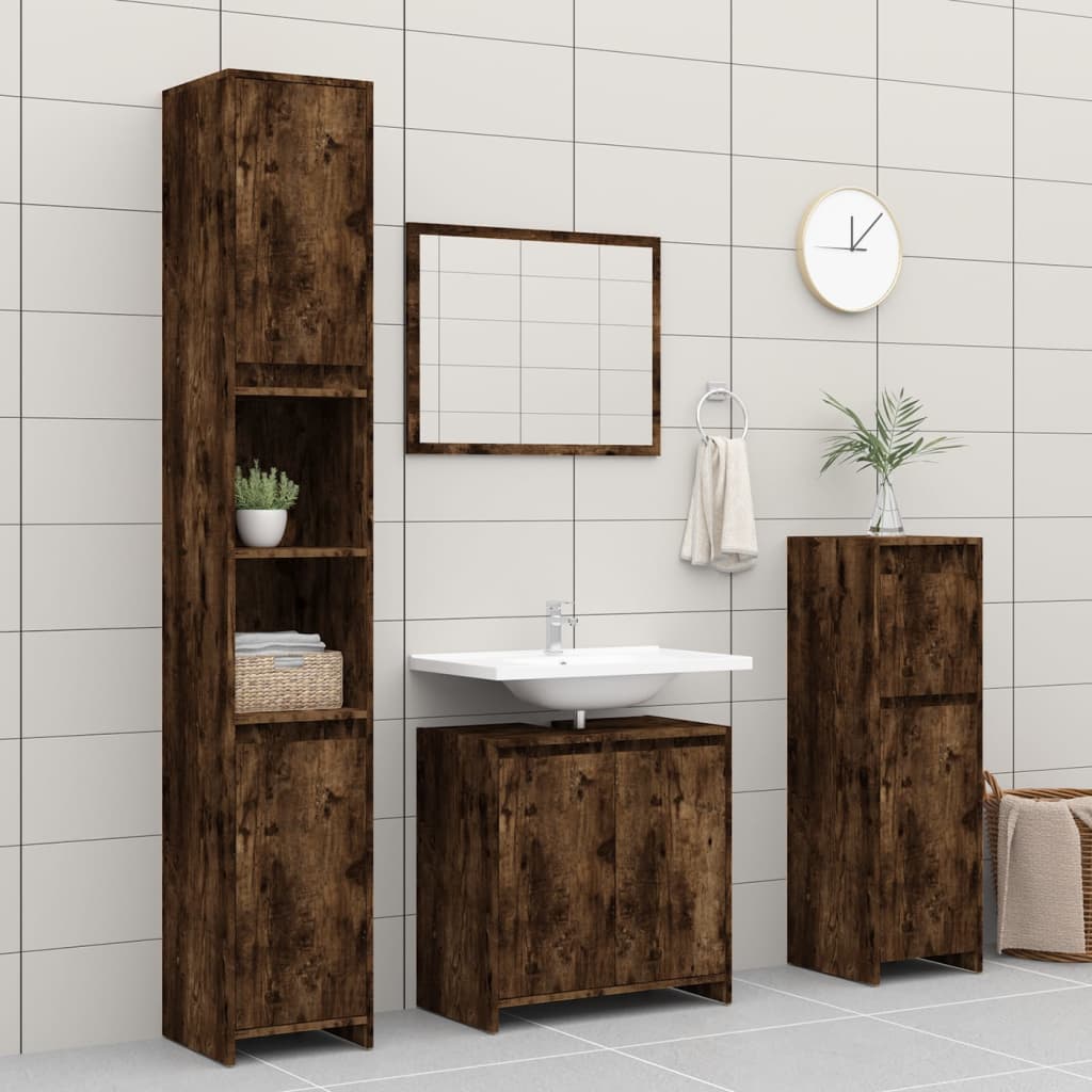 Badkamerkast 60x33x61 cm bewerkt hout gerookt eikenkleurig is nu te koop bij PeponiXL, paradijselijk wonen!