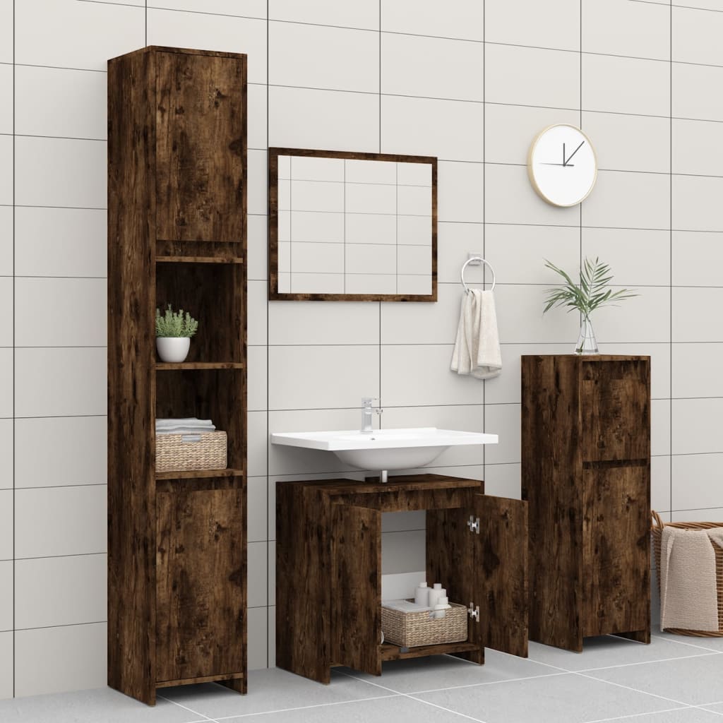 Badkamerkast 60x33x61 cm bewerkt hout gerookt eikenkleurig is nu te koop bij PeponiXL, paradijselijk wonen!