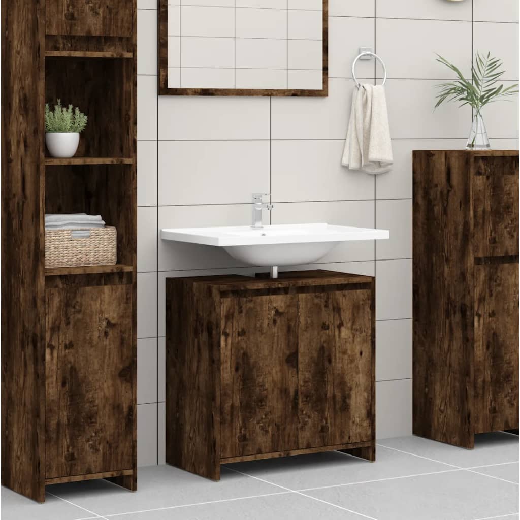 Badkamerkast 60x33x61 cm bewerkt hout gerookt eikenkleurig is nu te koop bij PeponiXL, paradijselijk wonen!