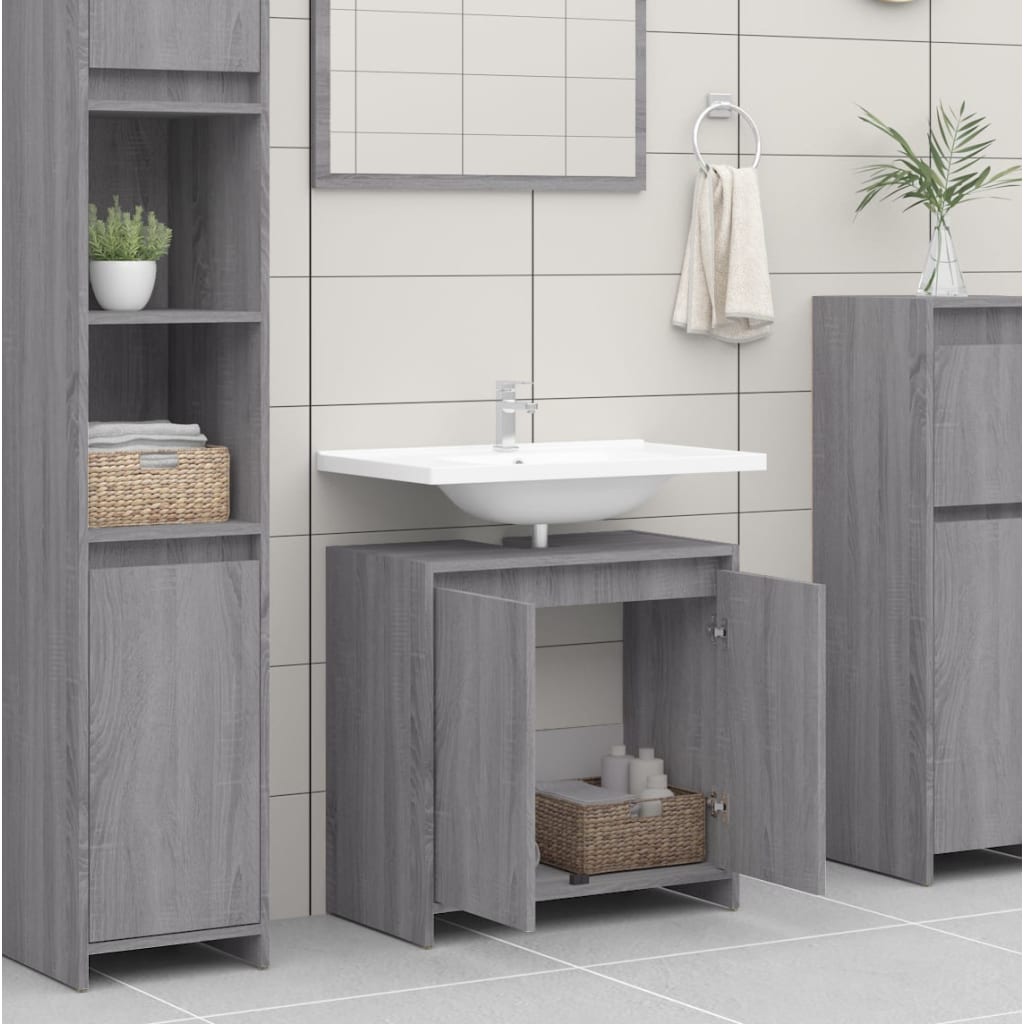 Badkamerkast 60x33x61 cm bewerkt hout grijs sonoma eikenkleurig is nu te koop bij PeponiXL, paradijselijk wonen!