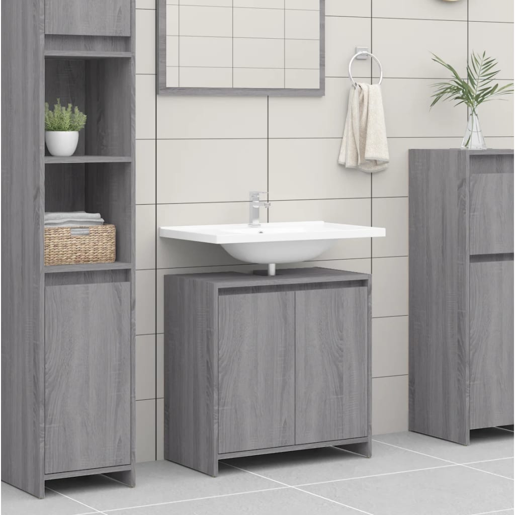 Badkamerkast 60x33x61 cm bewerkt hout grijs sonoma eikenkleurig is nu te koop bij PeponiXL, paradijselijk wonen!