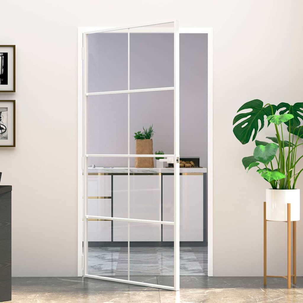 Binnendeur 102x201,5 cm gehard glas en aluminium smal wit is nu te koop bij PeponiXL, paradijselijk wonen!