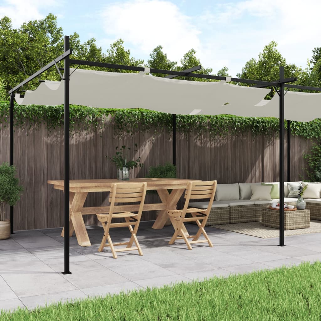 Pergola met uitschuifbaar dak 589x292x230 crèmekleurig is nu te koop bij PeponiXL, paradijselijk wonen!