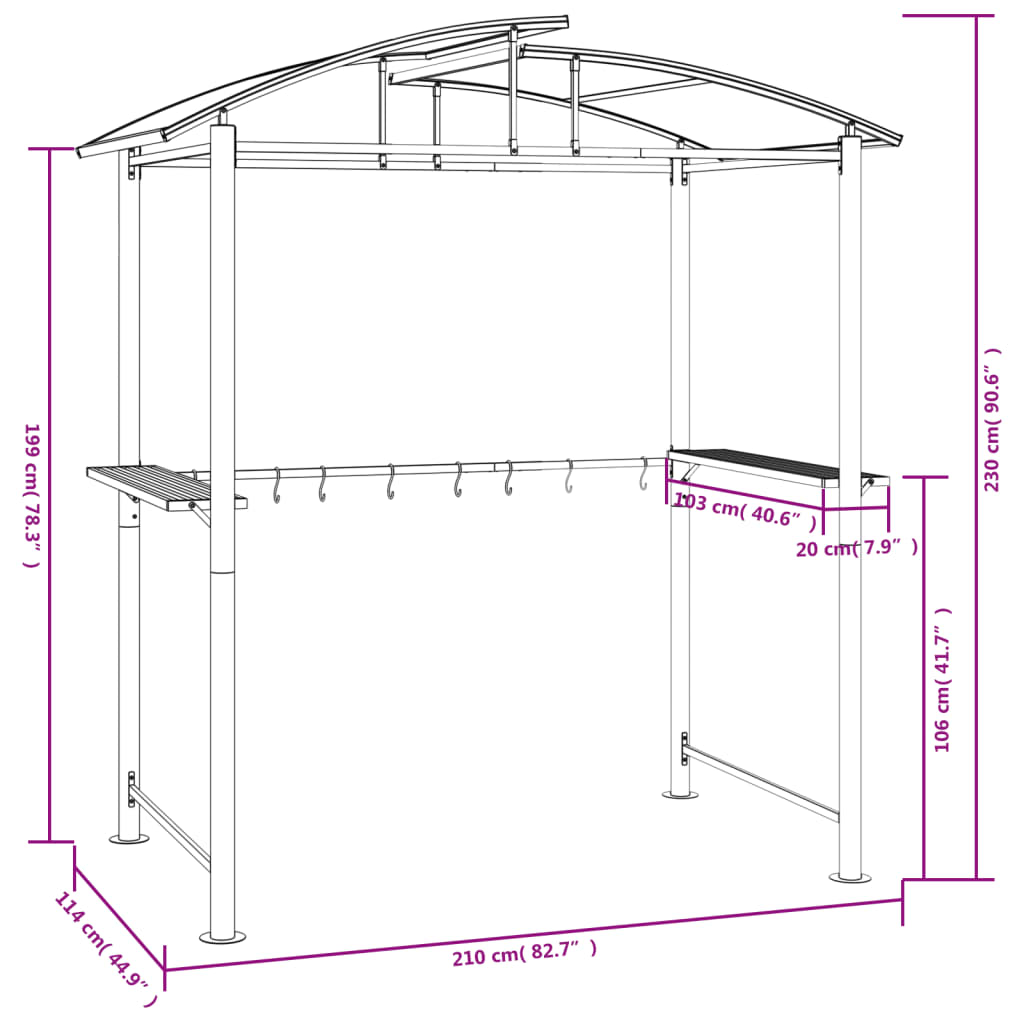 Barbecue-overkapping 210x114x230 cm staal antracietkleurig is nu te koop bij PeponiXL, paradijselijk wonen!