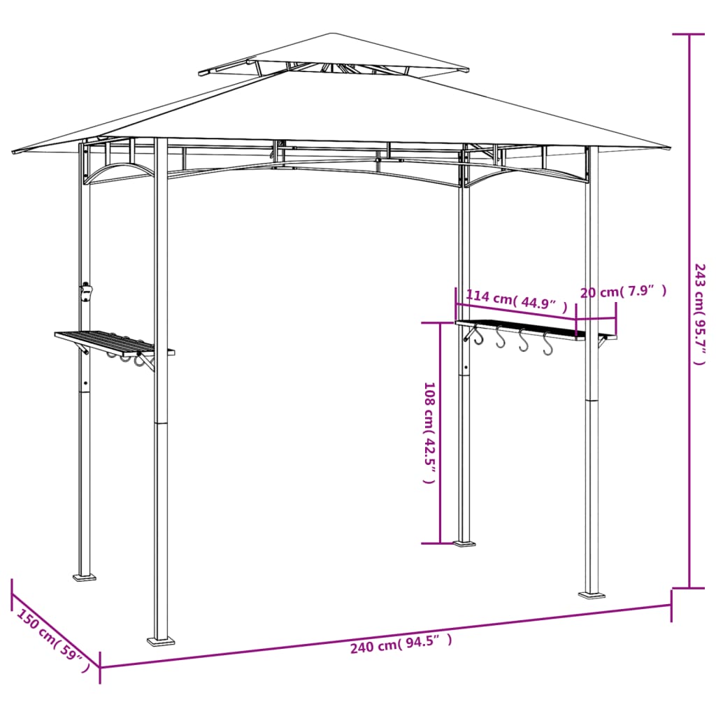 Barbecue-overkapping 240x150x243 cm staal antracietkleurig is nu te koop bij PeponiXL, paradijselijk wonen!