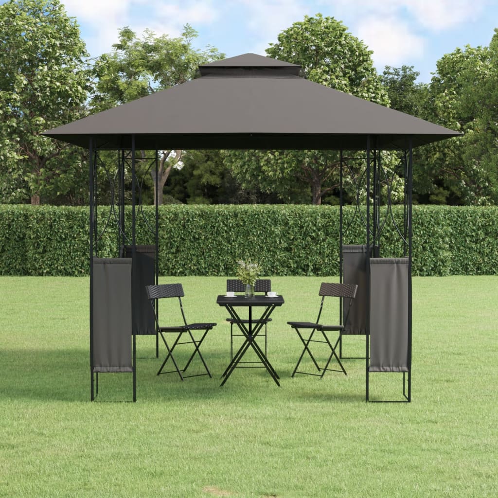 Prieel met dak 300x300x270 cm staal antracietkleurig is nu te koop bij PeponiXL, paradijselijk wonen!