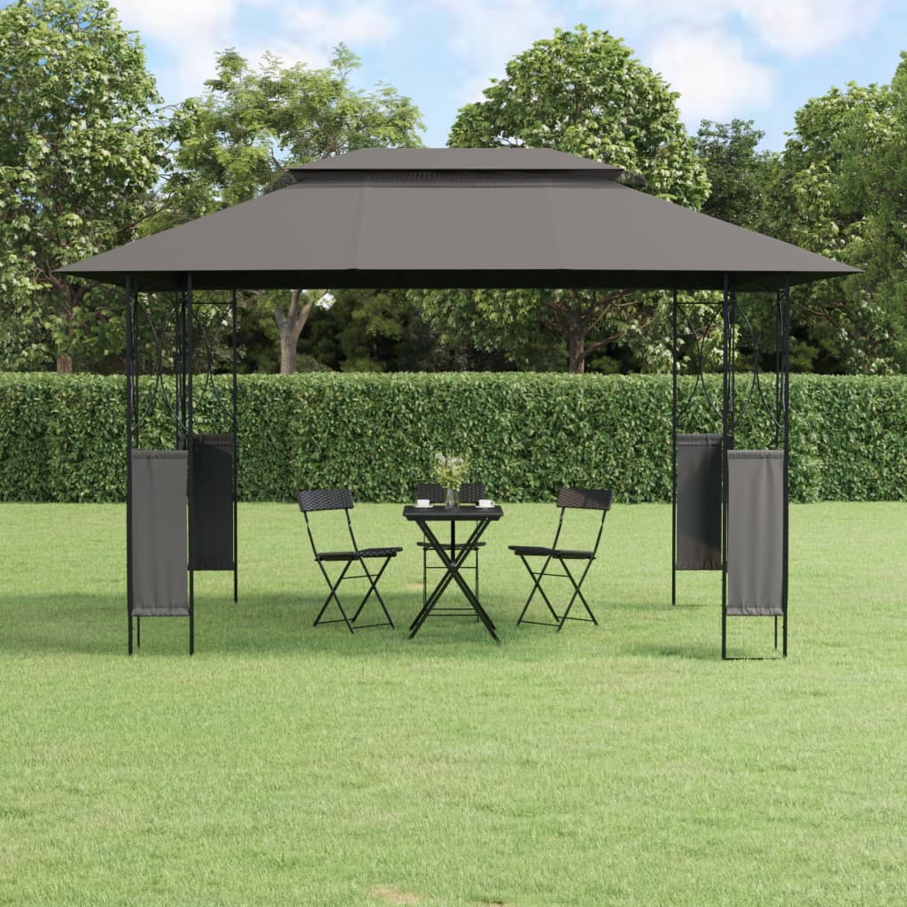 Prieel met dak 400x300x270 cm staal antracietkleurig is nu te koop bij PeponiXL, paradijselijk wonen!