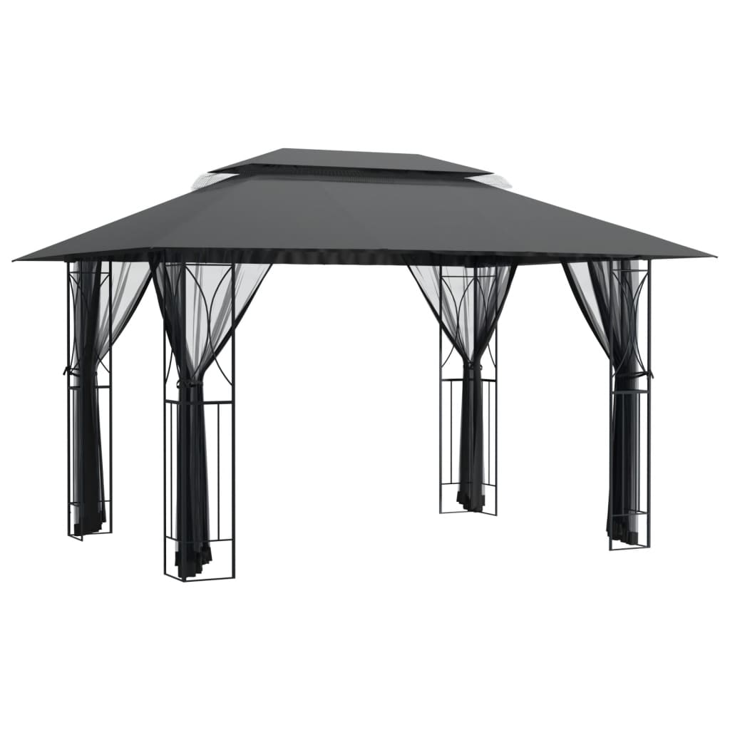 Prieel met zijwanden 400x300x270 cm staal antracietkleurig is nu te koop bij PeponiXL, paradijselijk wonen!