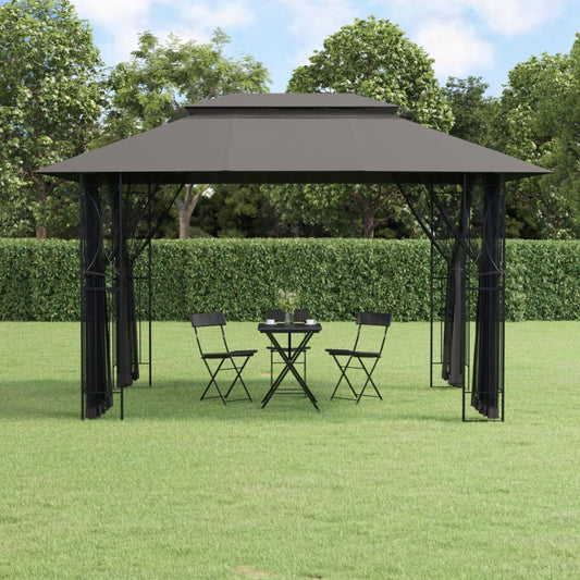 Prieel met zijwanden 400x300x270 cm staal antracietkleurig is nu te koop bij PeponiXL, paradijselijk wonen!
