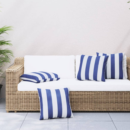 Sierkussens 4 st 40x40 cm stof gestreept wit & blauw is nu te koop bij PeponiXL, paradijselijk wonen!