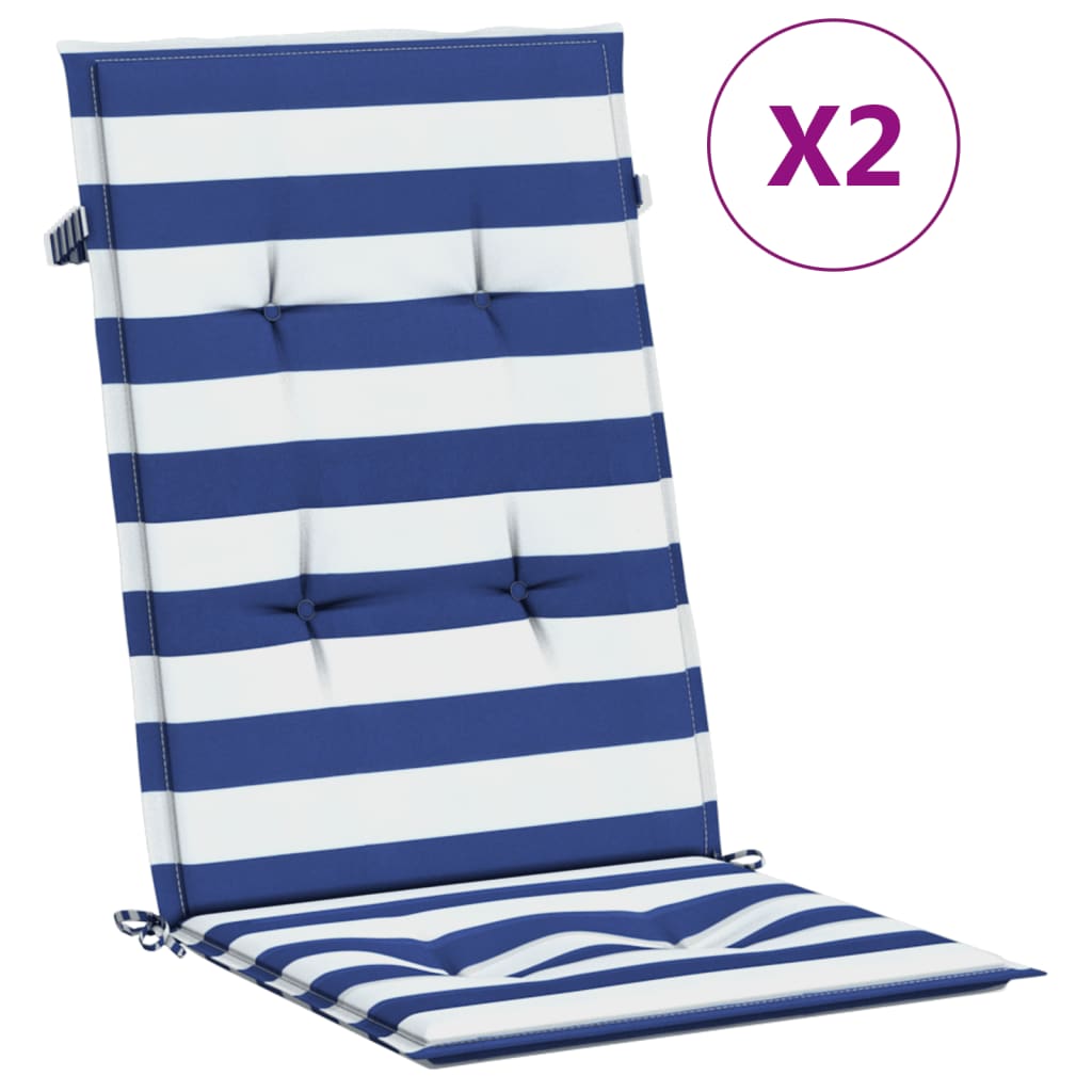 Stoelkussens 2 st hoge rug gestreepte stof wit en blauw is nu te koop bij PeponiXL, paradijselijk wonen!