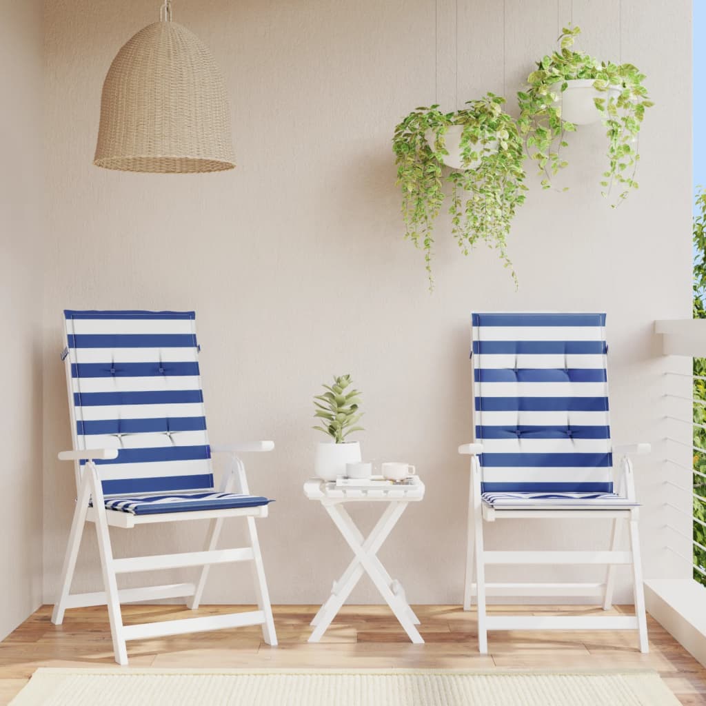 Stoelkussens 2 st hoge rug gestreepte stof wit en blauw is nu te koop bij PeponiXL, paradijselijk wonen!