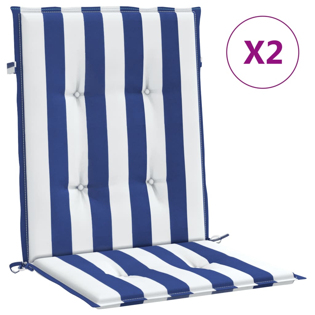 Stoelkussens 2 st lage rug gestreept stof wit en blauw is nu te koop bij PeponiXL, paradijselijk wonen!