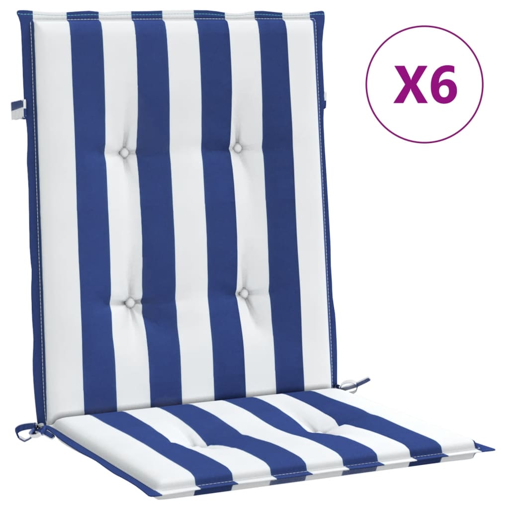 Stoelkussens 6 st lage rug gestreept stof wit en blauw is nu te koop bij PeponiXL, paradijselijk wonen!