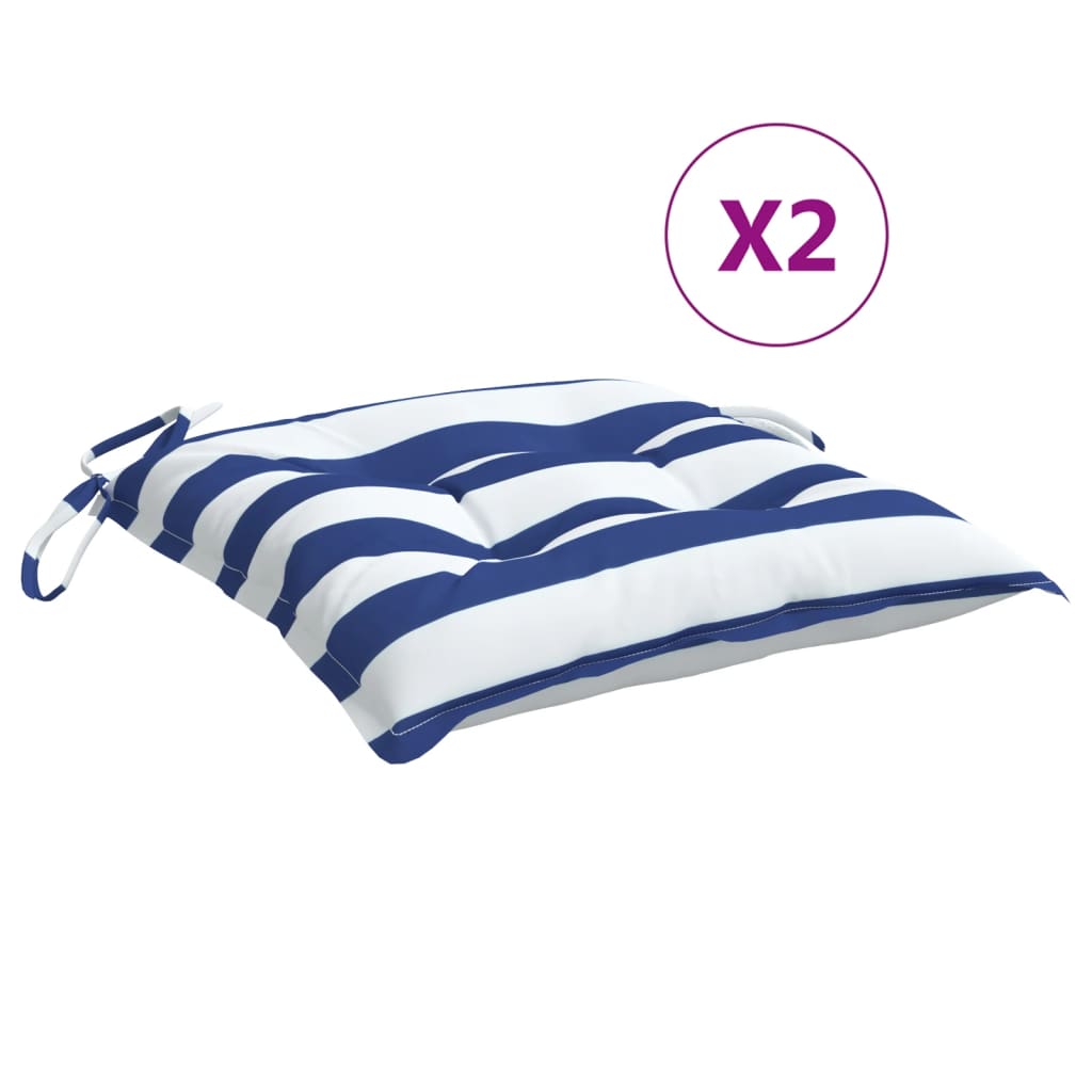 Stoelkussens 2 st gestreept 40x40x7 cm stof wit en blauw is nu te koop bij PeponiXL, paradijselijk wonen!
