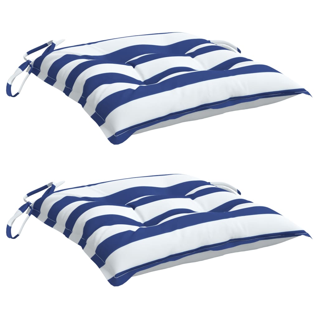 Stoelkussens 2 st gestreept 40x40x7 cm stof wit en blauw is nu te koop bij PeponiXL, paradijselijk wonen!